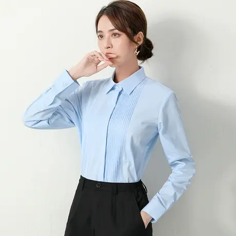 白衬衫女长袖秋季职业正装韩版短袖衬衣工作服褶皱高级感小众设计商品大图