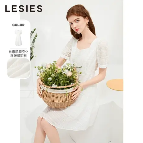 LESIES蓝色倾情夏装新款连衣裙复古法式气质裙子淑女轻熟风连衣裙图片