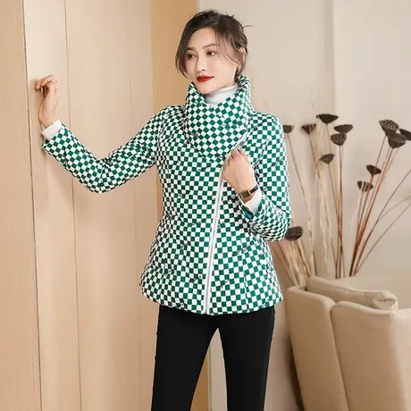 时尚轻薄格子羽绒服女短款2023冬新款修身显瘦白鸭绒保暖冬装外套图片