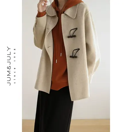 【反季清仓仅299】短款毛呢外套女韩系高级小个子牛角扣呢子大衣商品大图