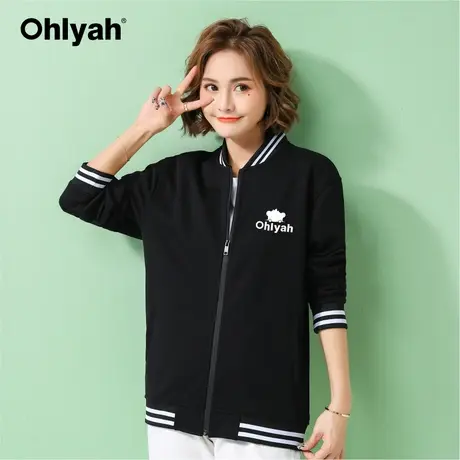 Ohlyah品牌 韩版棒球服女2023年新款情侣装卫衣拉链宽松潮牌外套商品大图
