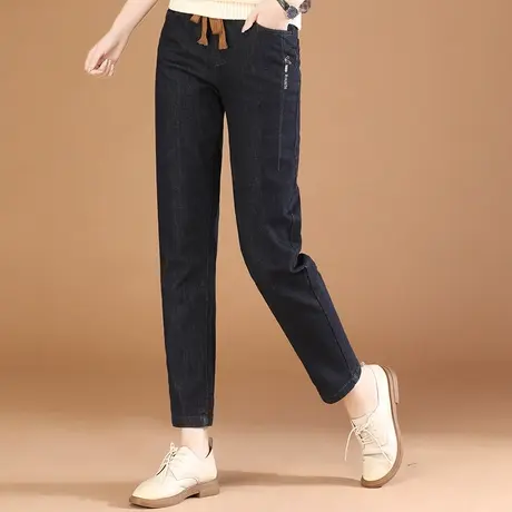 韩潮袭人松紧腰刺绣宽松直筒牛仔裤女2023秋季新款哈伦裤长裤子商品大图