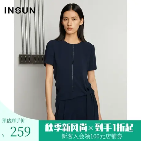 恩裳商场同款夏季时尚明线飘带三醋酸垂感雪纺上衣女图片