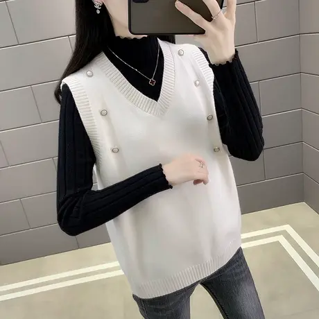 针织背心女坎肩春秋上衣2023年新款韩版宽松外穿无袖毛衣马甲外套商品大图