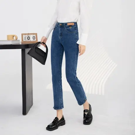 开叉牛仔裤女夏秋薄款高腰显瘦八分烟管裤2023新潮韩版时尚直筒裤商品大图
