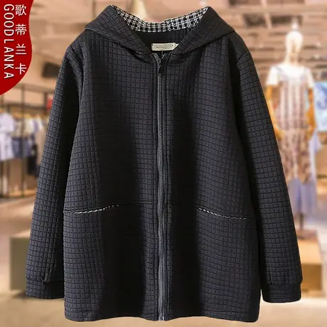 中年妈妈装秋冬装夹棉外套加厚保暖洋气时尚加肥加大码连帽薄棉衣图片