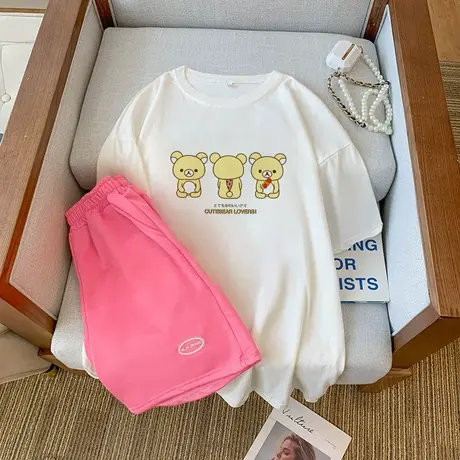 网红运动服套装女2023新款夏季宽松短袖短裤小个子时尚休闲两件套商品大图