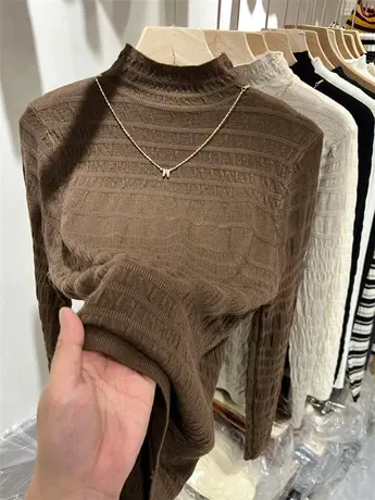 半高领针织衫女长袖2022年秋季新款显瘦洋气打底衫软糯欧货上衣潮图片