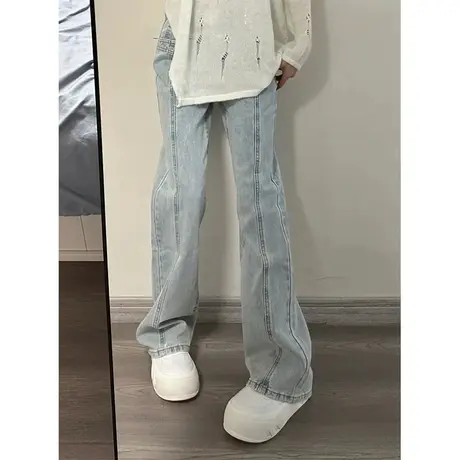 美式复古直筒牛仔裤女夏季薄款高腰显瘦小个子窄版阔腿裤休闲裤子商品大图