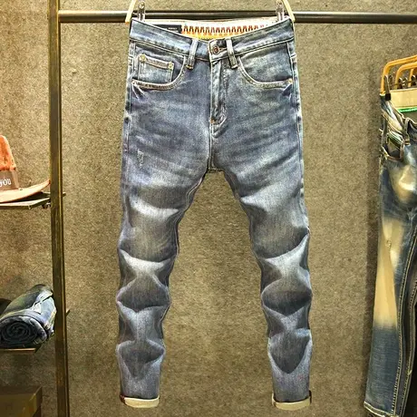 春季水洗牛仔裤男士潮流百搭修身小脚裤高端潮牌时尚刺绣弹力裤子商品大图