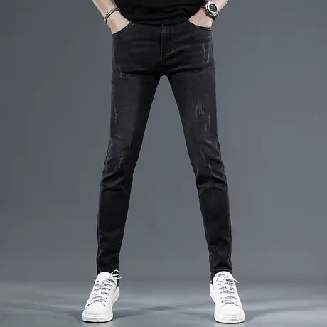 黑色牛仔裤男款秋季潮流修身小脚裤2023新款弹力百搭男士裤子春秋商品大图