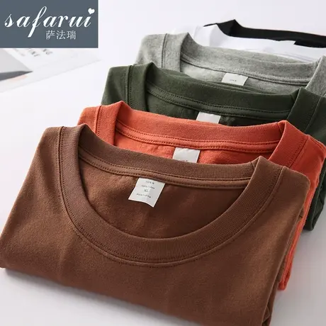 男士t恤夏季宽松短袖男纯棉圆领纯色体恤半袖全棉汗衫打底衫衣服商品大图