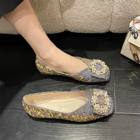 平底单鞋女2023年春季新款韩版百搭仙女风豆豆鞋浅口方头软底瓢鞋商品大图