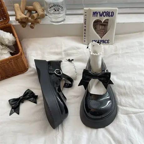 玛丽珍鞋女2023春秋季新款蝴蝶结仙女温柔单鞋松糕厚底百搭小皮鞋商品大图