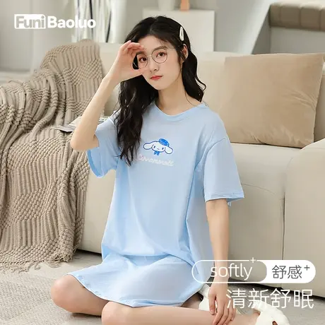 睡裙女夏季少女纯棉薄款短袖新款女生家居服宽松可外穿孕妇睡衣夏商品大图