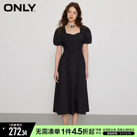 ONLY秋季气质方领中长裙收腰显瘦黑色连衣裙女|123207020图片