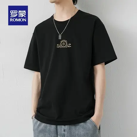 罗蒙男士纯棉短袖T恤夏季薄款印花圆领潮牌休闲男装上衣服冰丝体t图片