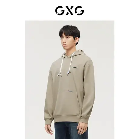 【新款】GXG男装 秋季卡其色连帽简约潮流卫衣GC131009I商品大图