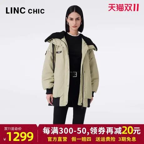 LINCCHIC金羽杰羽绒服女2023秋冬新款潮酷量感大披肩帽中长款夹克商品大图