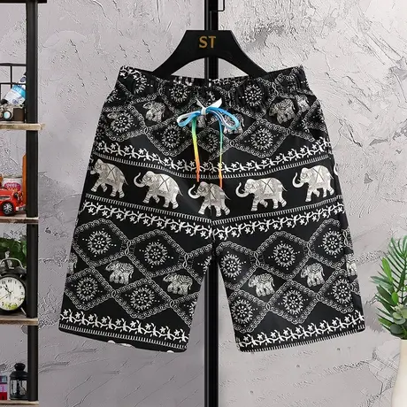 国潮短裤男夏季外穿大象印花五分裤大裤衩潮流宽松薄款中裤沙滩裤商品大图