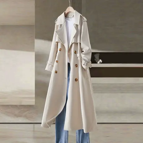时尚气质长款风衣外套2023年秋季新款女士简约宽松显瘦通勤上衣商品大图