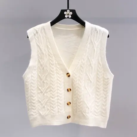 V领单排扣针织马甲女夏季2023年新款宽松学院风无袖坎肩背心开衫商品大图