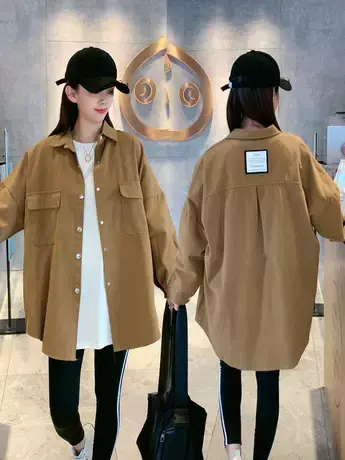 2023新款复古港风牛仔衬衫外套女薄款春秋休闲宽松显瘦中长款上衣商品大图