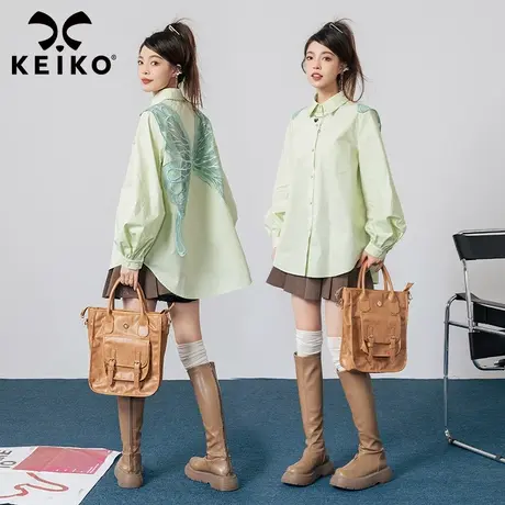 KEIKO 小众设计刺绣蝴蝶花衬衫女2023秋季韩版独特别致宽松上衣商品大图