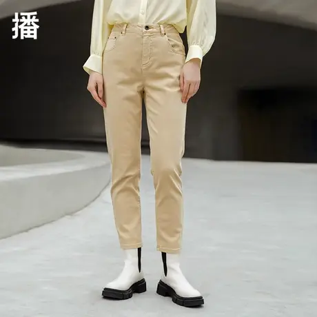播2023秋季新款彩色小脚铅笔裤通勤休闲修身牛仔裤女BDP2KD0267商品大图