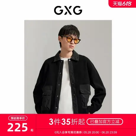 GXG男装 商场同款 黑色翻领可机洗羊毛针织衫毛衣外套GEX13014303商品大图