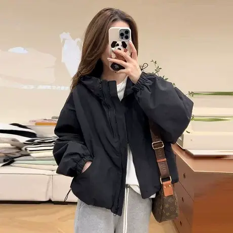 爆款夹棉加厚冲锋衣外套女棉服秋冬季2025新款小个子连帽二棉棉衣商品大图