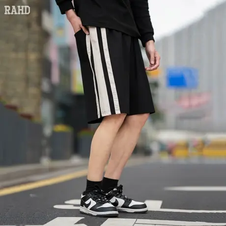 Radiohead休闲短裤男款黑白条纹设计中裤简约宽松薄款透气运动裤商品大图