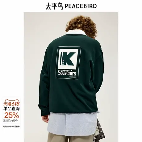 【商场同款】太平鸟男装卫衣秋季新款重磅圆领刺绣上衣 B2CRE3252图片