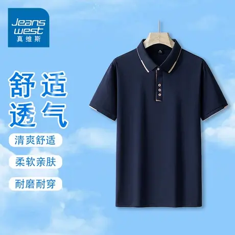 GQ真维斯翻领短袖T恤男夏季冰丝Polo衫舒适透气直筒半袖上衣外穿图片