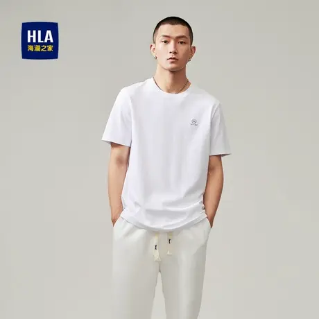 【奥莱】HLA海澜之家含莫代尔短袖T恤夏季圆领胸前刺绣弹力短袖男商品大图
