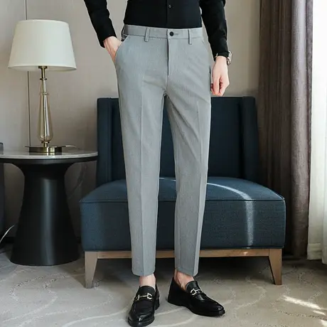 夏季薄款小西裤男士韩版潮流春秋修身垂坠高级感灰色休闲冰丝长裤商品大图
