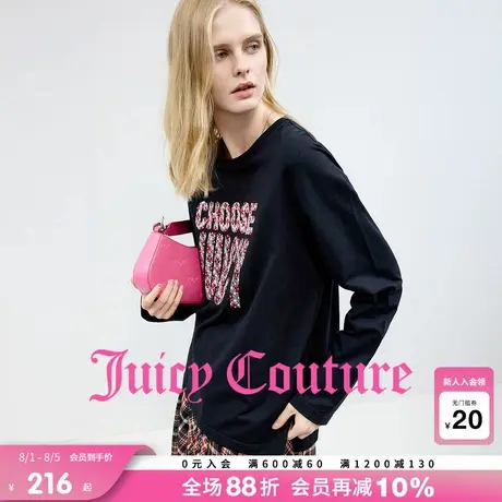 Juicy Couture橘滋T恤女2025年秋季新款黑色宽松刺绣休闲长袖上衣商品大图
