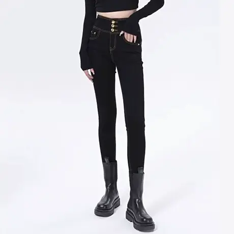 拉夏贝尔蜜桃臀牛仔裤女秋冬2025新款高腰显瘦提臀紧身小脚裤加绒商品大图