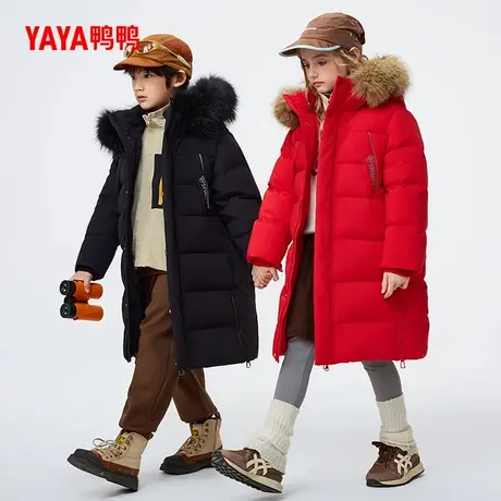 鸭鸭童装儿童羽绒服2025冬季新款中长款男女童时尚休闲连帽外套商品大图