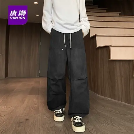 唐狮美式工装裤男女秋冬新款宽松褶皱休闲裤抽绳直筒阔腿长裤子AP商品大图