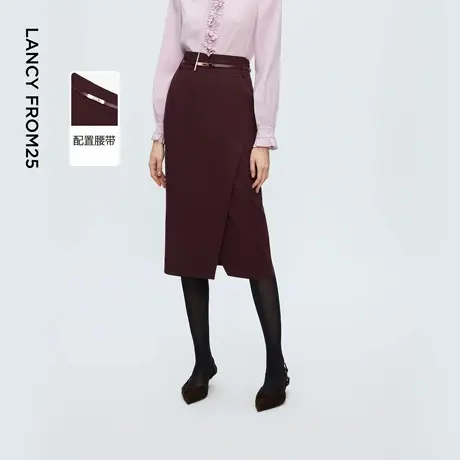 朗姿复古摩登西装半身裙通勤百搭保暖优雅裙子女2025年冬季新款图片