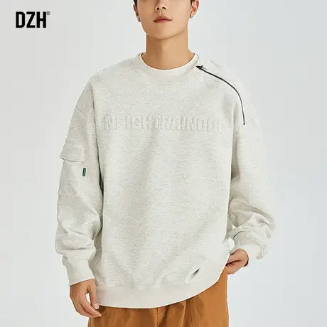 男士日系灰色卫衣男潮牌圆领2023新款休闲运动外套男装春秋款上衣商品大图