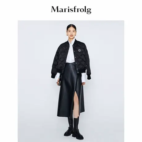【商场同款】Marisfrolg玛丝菲尔冬季新款黑色菱格白鹅绒羽绒服商品大图