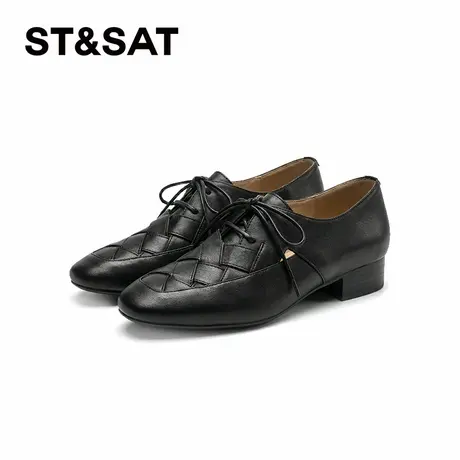 【羊皮】星期六真皮方头平底休闲鞋2026春季新款系带通勤深口单鞋商品大图