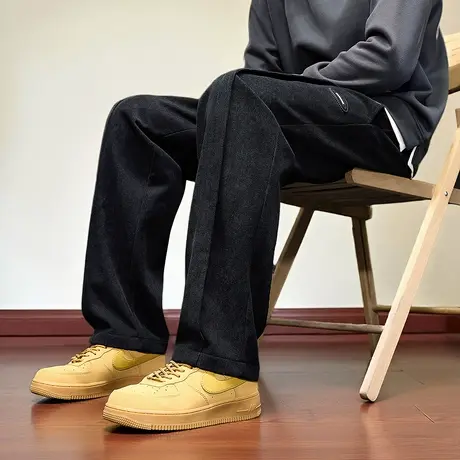 唐狮休闲长裤男士简约设计黑色直筒裤休闲百搭显瘦时尚潮流TUTA商品大图