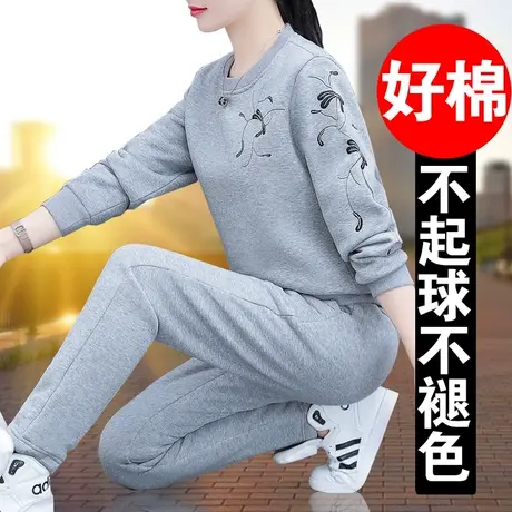 恋上17号灰色女士运动服套装女春秋2023新款中年时尚洋气两件套图片