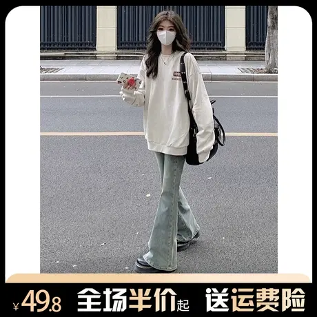 圆领卫衣女秋冬加绒加厚oversize潮慵懒风宽松小个子复古美式上衣商品大图