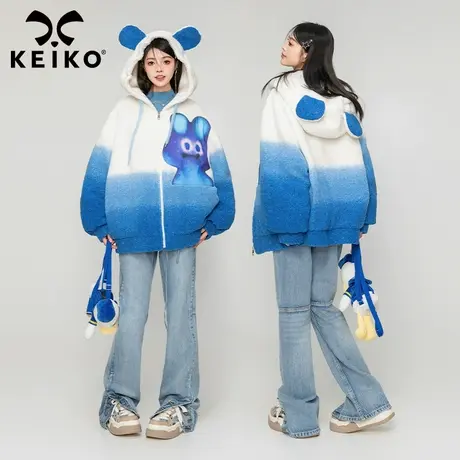 KEIKO [夹棉]渐变色羊羔毛绒棉服外套23秋冬可爱连帽棉衣加绒加厚商品大图