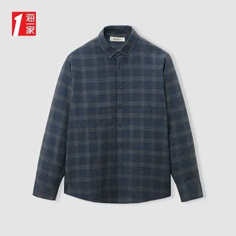 海一家时尚格纹长衬2023冬季新款保暖加绒商务中年男士长袖衬衫商品大图