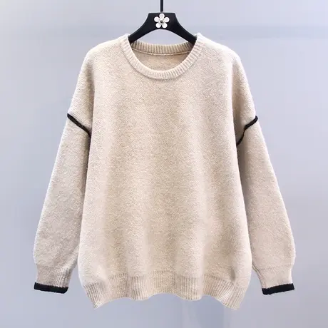 复古慵懒风软糯加厚毛衣女秋冬2023新款宽松小个子圆领套头针织衫商品大图